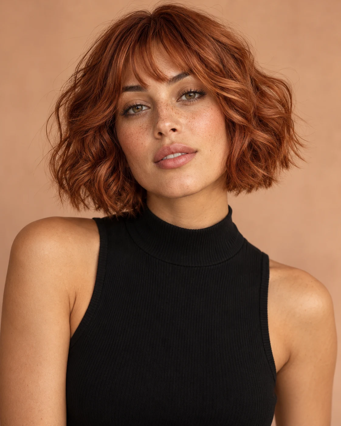 AI-generated copper bob hairstyle concept